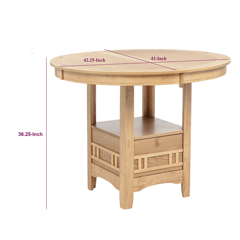Table de salle à manger à hauteur de comptoir avec rangement Lessa, chêne, 42 à 60 pouces