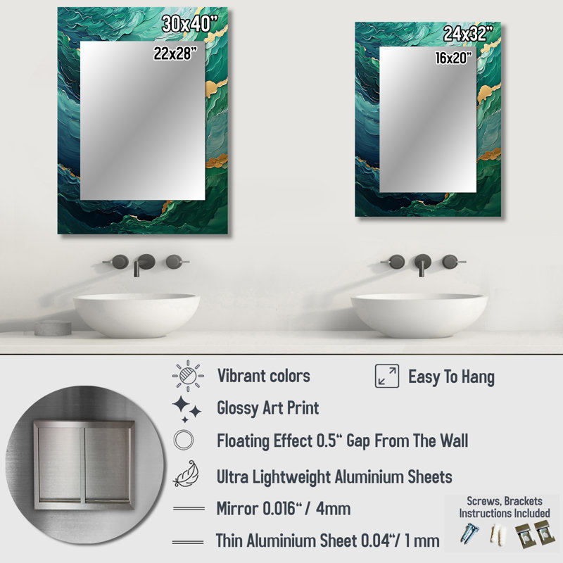 Parallel Beach of Abstract Coastal Ink I - Minimalisme, miroir mural unique, art moderne imprimé en métal, 32 po x 24 po