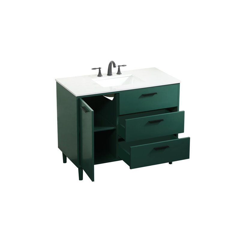 Baldwin 42'' Single Bathroom Vanity with Engineered Marble Top, Green