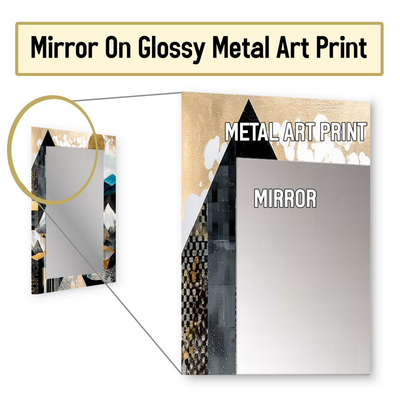 Teal And Gold Geometric Harmony - City Decorative Mirror, Teal Wall Mirror, Printed Metal Art, 32" x 24"
