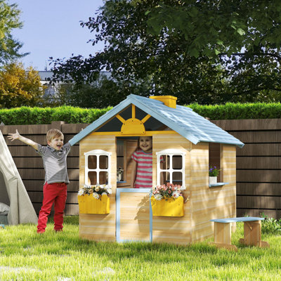 Outsunny 113cm W x 94cm D Outdoor Playhouse with Kitchen