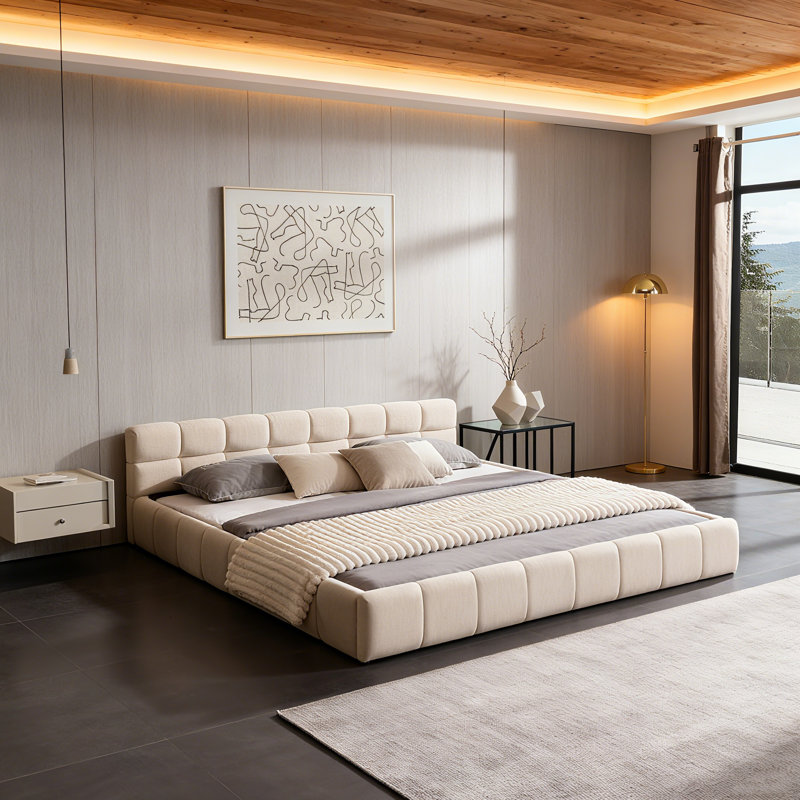 Lit tapissier Chenille, Beige, Très grand