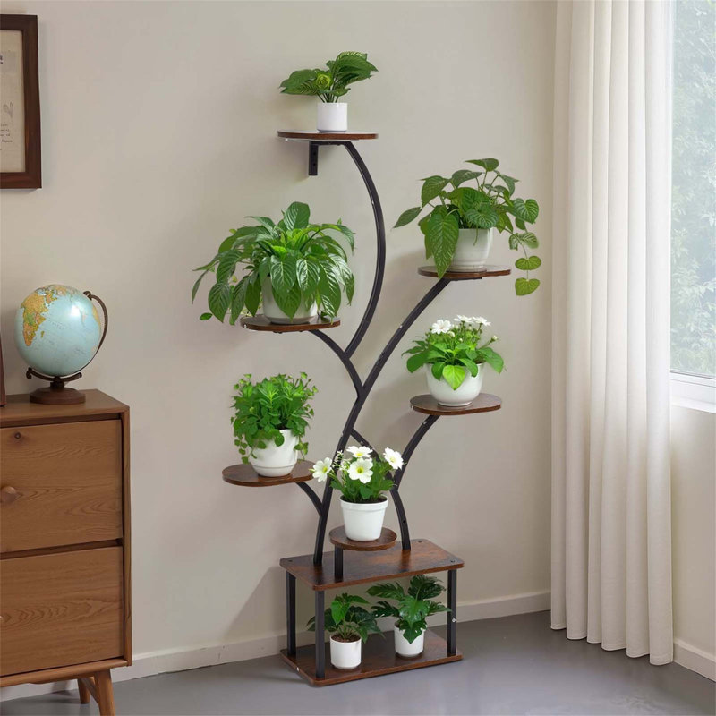 8-Tier Lighted Indoor Plant Stand With Grow Lights, Tree-Shaped Metal Display Rack For Living Room And Balcony Decor