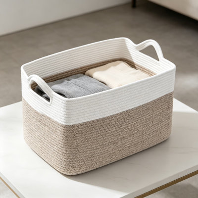 Large 96L Woven Rope Blanket Basket, Rectangle Storage Bin With Handles, Collapsible Laundry Basket For Toys, Clothes, Magazines, Home Organization For Living Room, Bedroom, Nursery