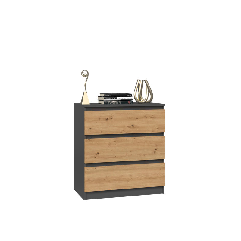Traynor 70cm W 3 - Drawer Chest of Drawers, Anthracite/Artisan Oak