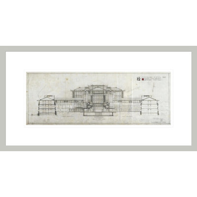 Imperial Hotel Cross Section (looking East) by Frank Lloyd Wright - Framed Giclee Print
