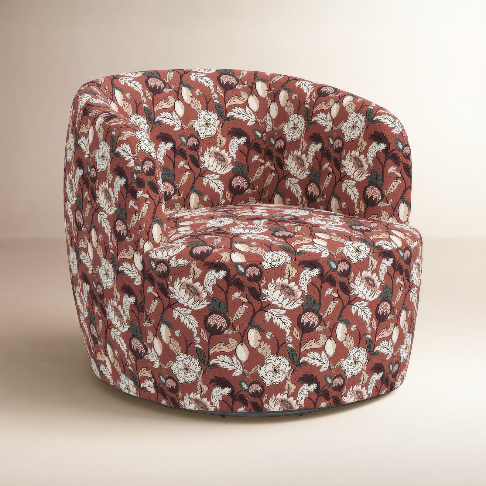 Mina Cotton Swivel Barrel Chair, Dottie Floral Weathered Rose