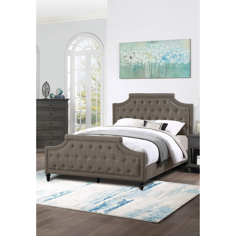 Mobilier de chambre à coucher de style moderne en polyfibre brun traditionnel américain avec très grand lit et tête de lit capitonné