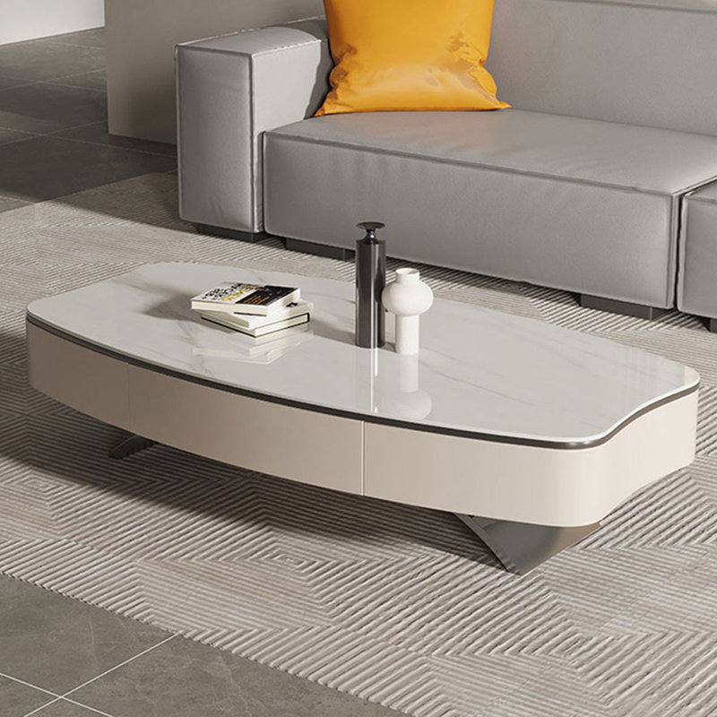 Table basse blanche en forme de pierre frittée en acier inoxydable, H 15,75 po x L 51,18 po x l 27,56 po