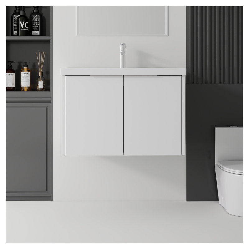 Meuble-lavabo flottant blanc 36 po avec lavabo intégré et portes à fermeture en douceur