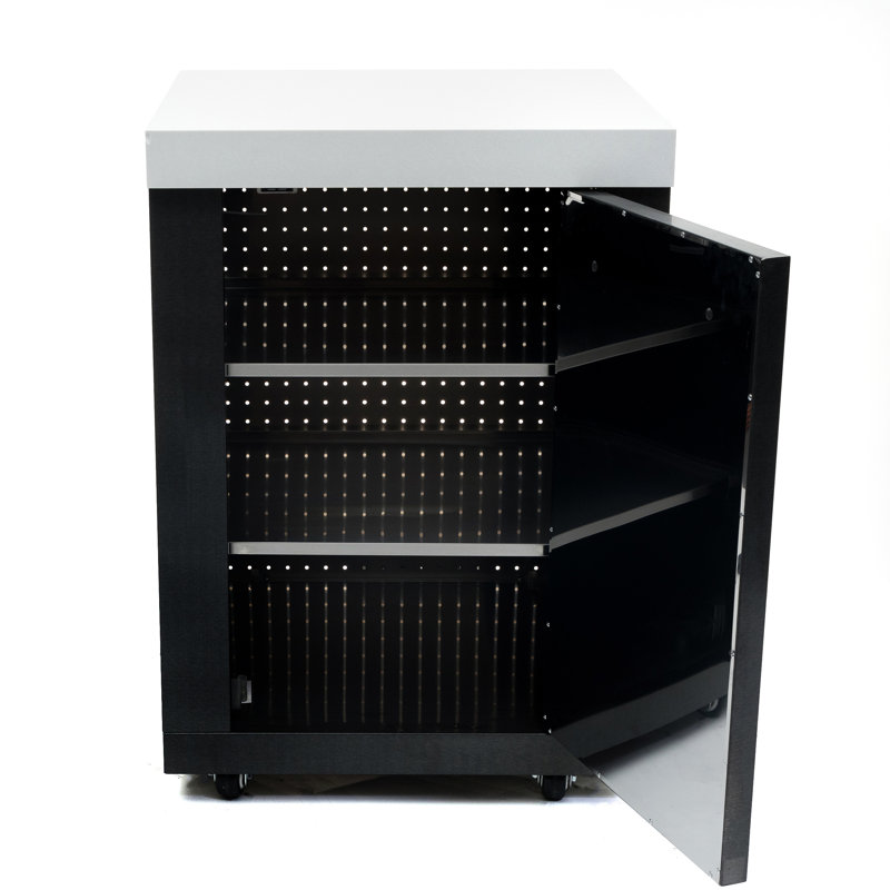 Mont Alpi MA-EXC-BSS Extra Storage Right Cabinet Module with Shelves for MAI805-BSS Outdoor Kitchen Island Grills - Black Stainless Steel + Granite Countertop - adds Storage & Counter Space