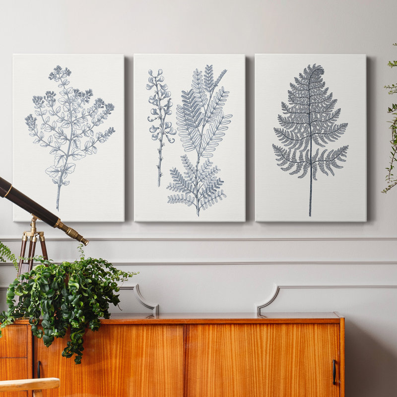 " Indigo Botany Study VI " 3 - Pieces, 8" H x 12" W x 1" D