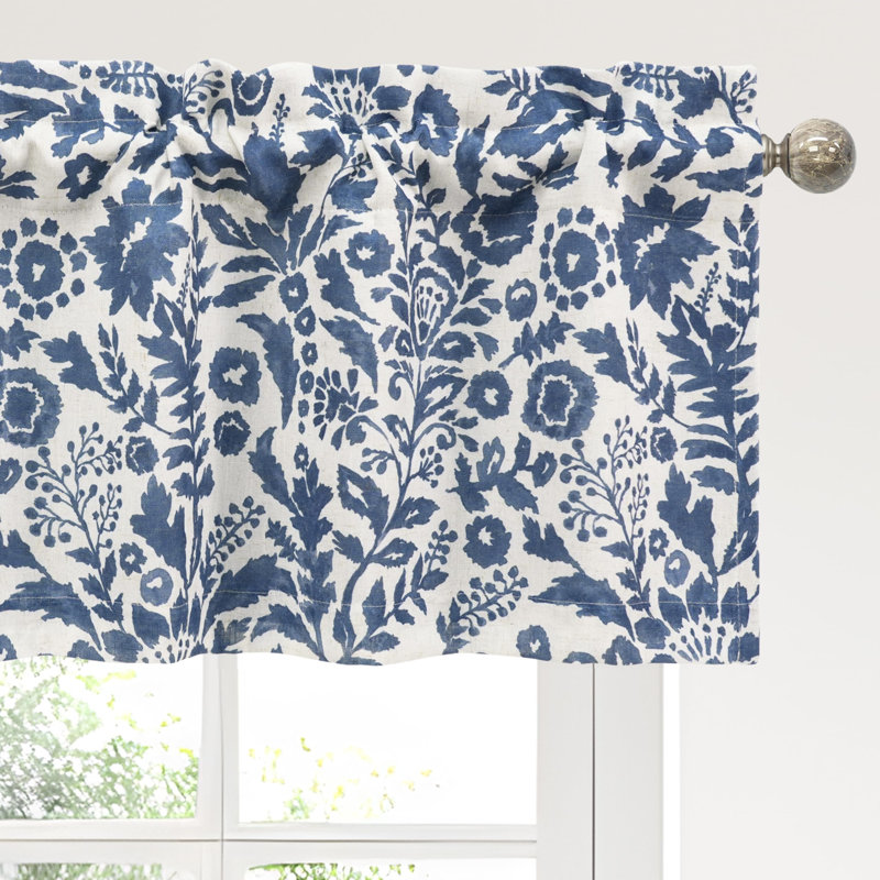 Julia Floral Blackout Valance for Kitchen Navy Colot, 52" W x 18" L, Navy