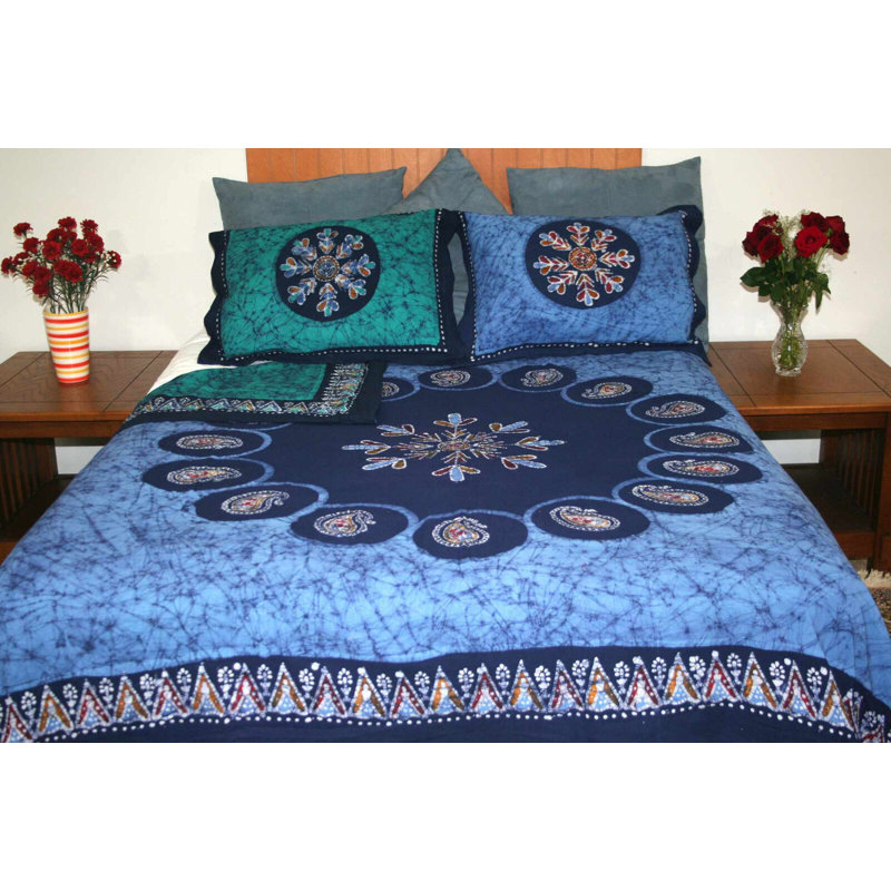 Housse de couette réversible bleue 100% coton, Housse de couette pour lit simple