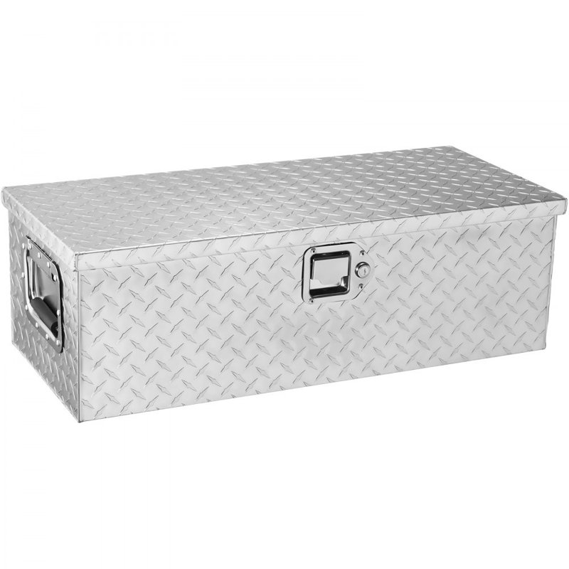 Heavy Duty Aluminum Truck Bed Tool Box, Diamond Plate Tool Box with Side Handle and Lock Keys, Silver