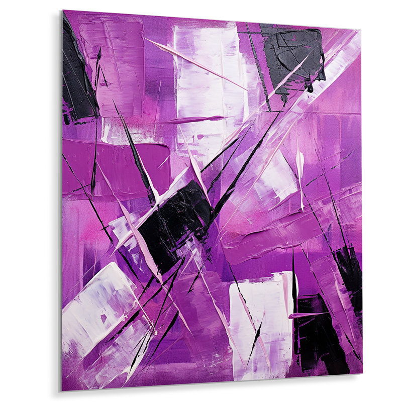 Tachisme Purple Cubism Brush 4 - Tachisme Metal Wall Art, H 40 po x l 30 po x P 1,5 po