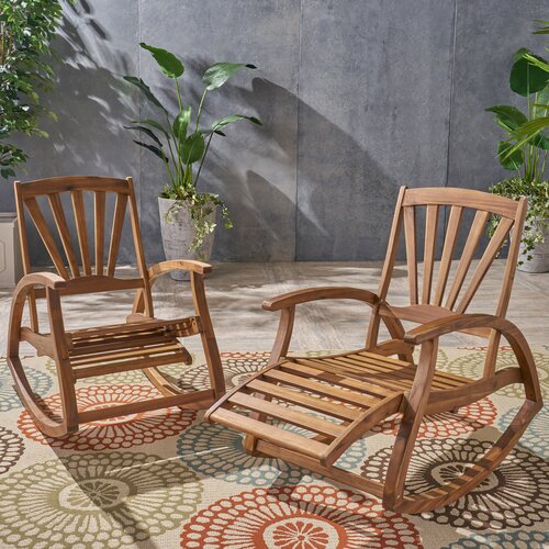 Rosecliff Heights Sabrina Acacia Outdoor Rocking Chair & Reviews | Wayfair