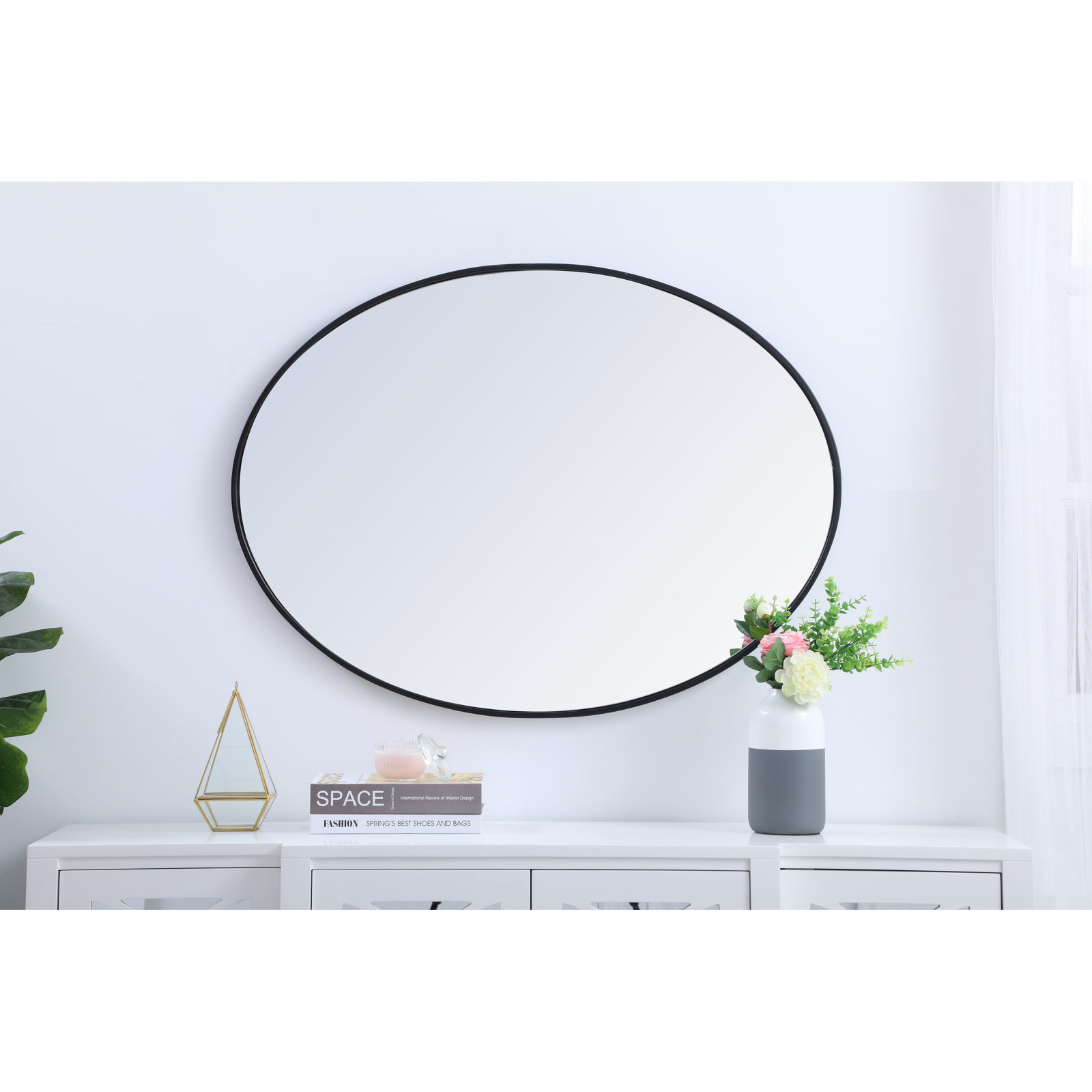 Sabine Metal Oval Wall Mirror, Black, 30" x 40"