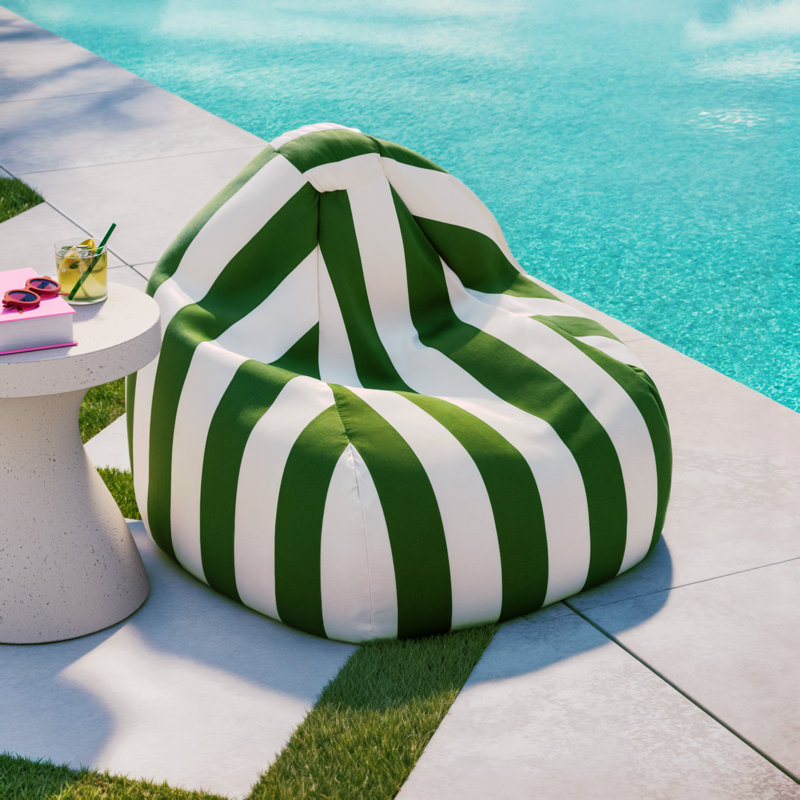 Polyester Outdoor Friendly Bean Bag Chair & Lounger, 23'' H x 35'' W x 35'' D, Yellow/Off White