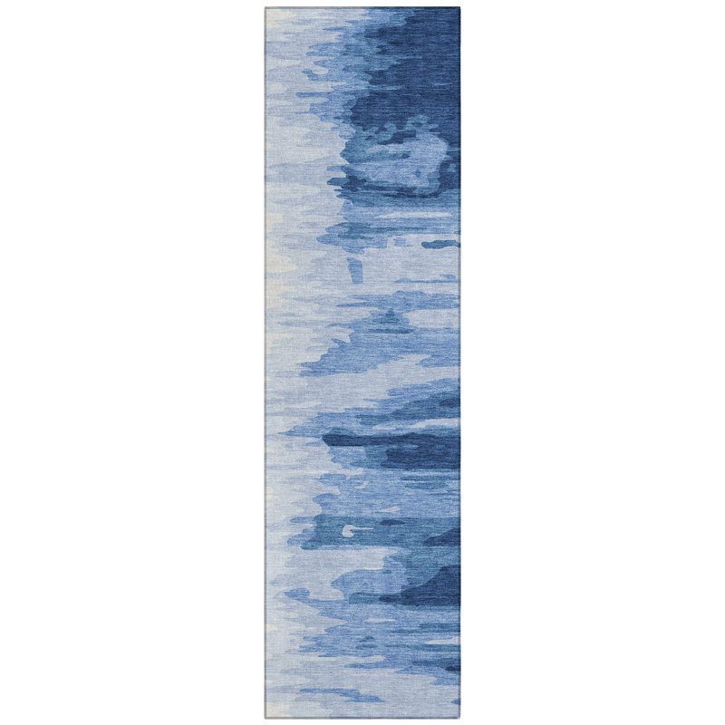 Meleya Blue Washable Indoor-Outdoor Rug - , 2'3" x 7'6"