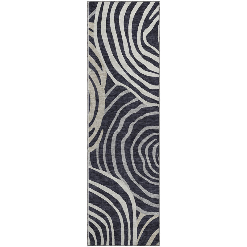 Premium Machine Washable Prisco Black Rug, Runner 2'3" x 7'6"