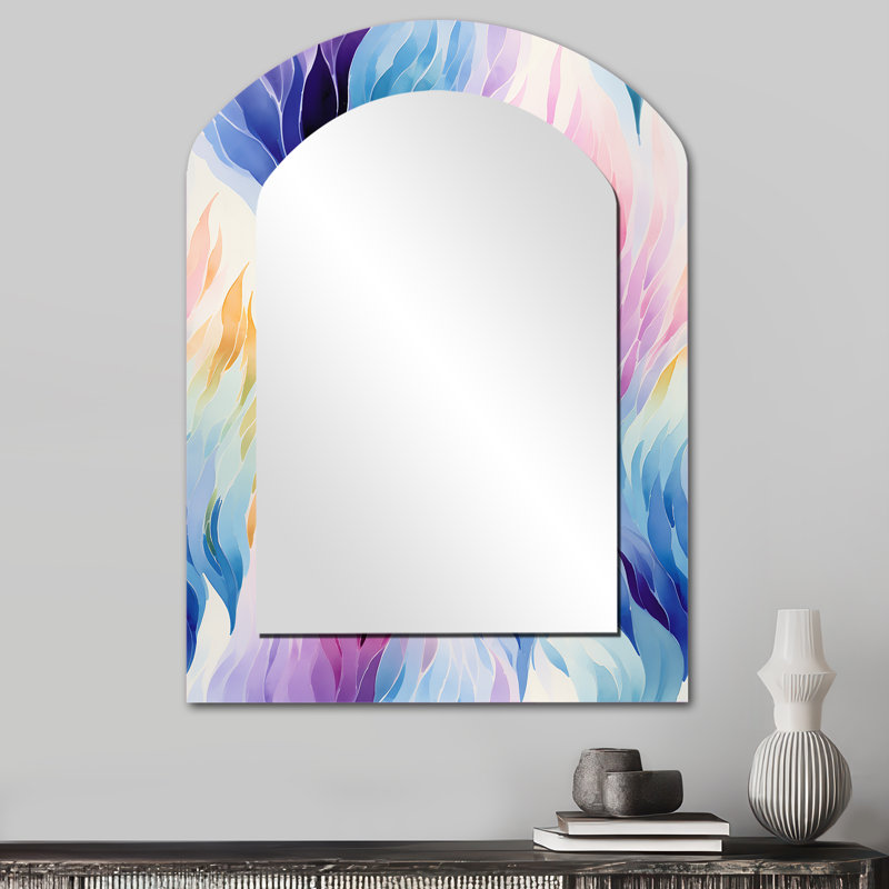 Ikat Mirage coloré - Grand miroir mural arqué sur métal, 34 po x 25 po