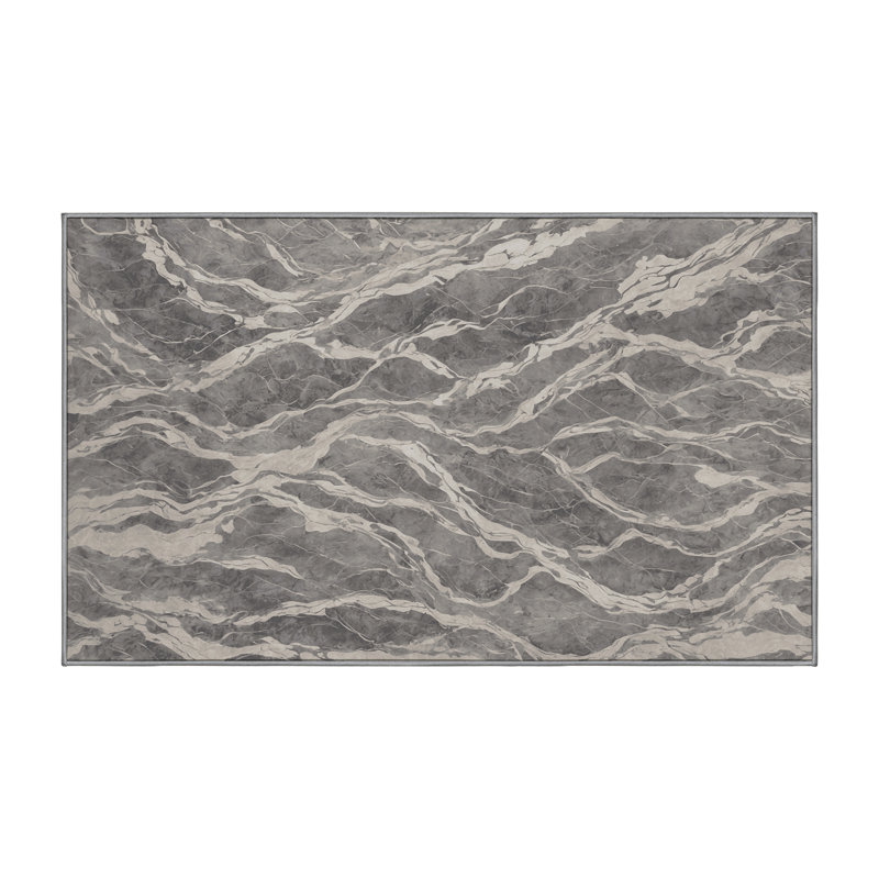 Machine Washable Gray Area Rug, Rectangle 5' x 7'