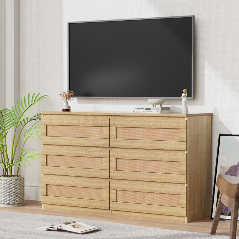 Commode en rotin pour chambre à coucher, commode double 6 tiroirs avec glissade Mentale