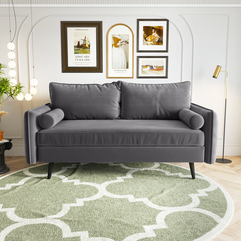 Evalei Velvet Round Arm Sofa, Grey, 33.5'' H x 70'' W x 32'' D