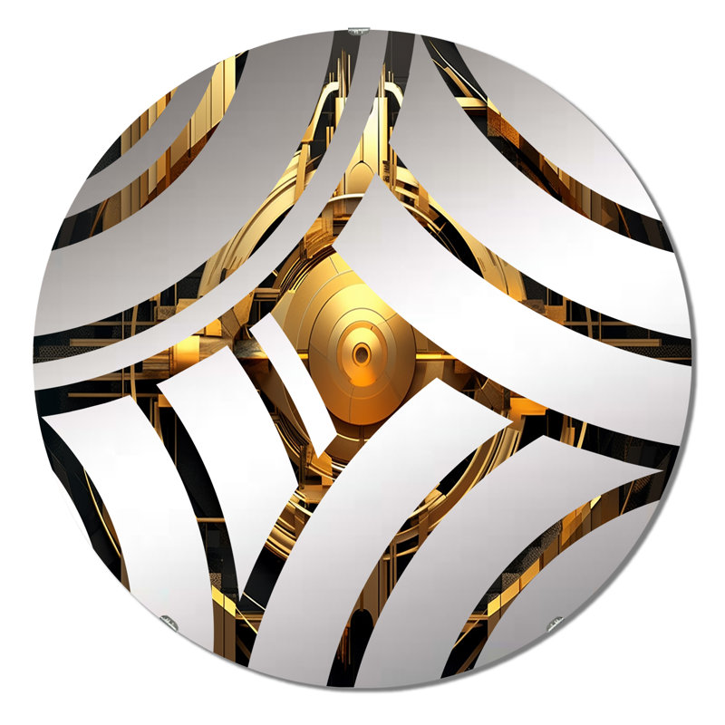 Gold And Black Cubist Visions I - Centre Wave Decorative Mirror, 23.6" x 23.6"