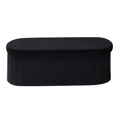 Banc de rangement avec repose-pieds ovale noir et coffre de rangement rembourré en molleton avec grande capacité de rangement, capacité de poids de 660 lb, idéal pour le salon, la chambre à coucher et le vestibule