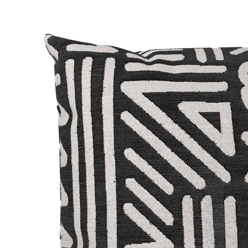 Coussin Montezuma, H 24 po x l 24 po, Taupe / noir géométrique