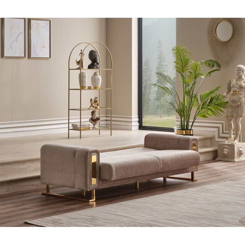 Bern Luxury Modern Upholstered Loveseat with Gold Metal Legs, Cream, Gold
