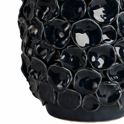 Navy Blue 25" Coastal Discs Table Lamp, Ceramic And Linen