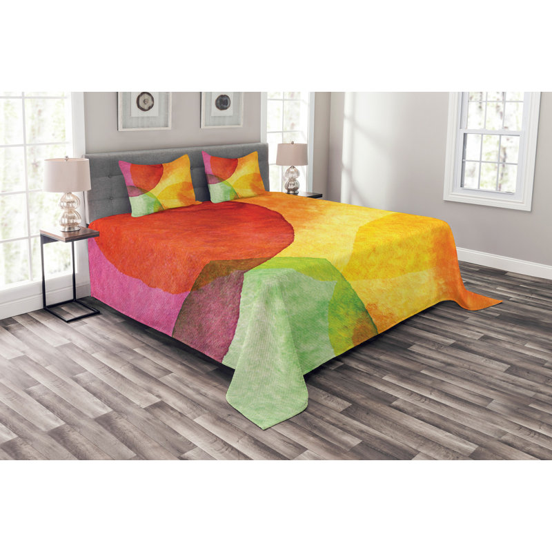 Red/Orange/Green Microfibre Bedspread Set, 220 x 264 cm