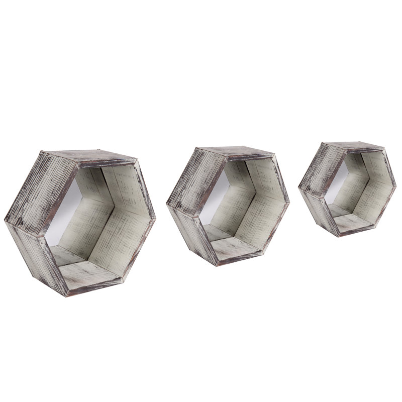 Abeal 3 Piece Hexagon Fir Solid Wood Floating Shelf