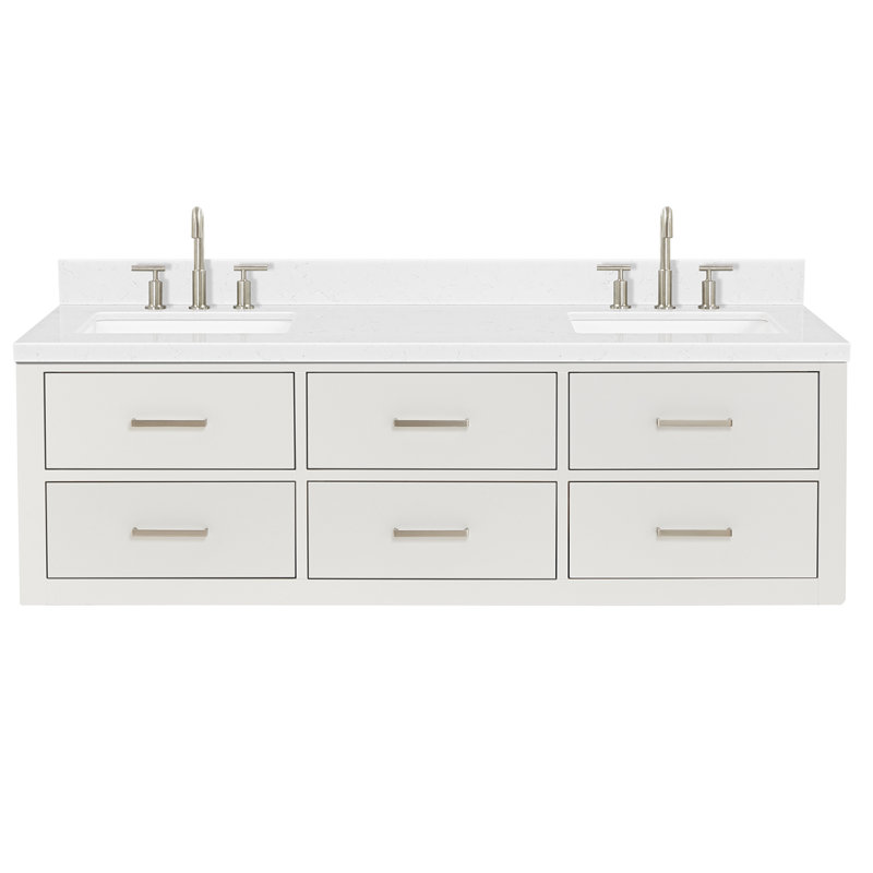 Ensemble de meuble-lavabo double mural 72 po Macolm, Blanc, Nickel brossé, 60"
