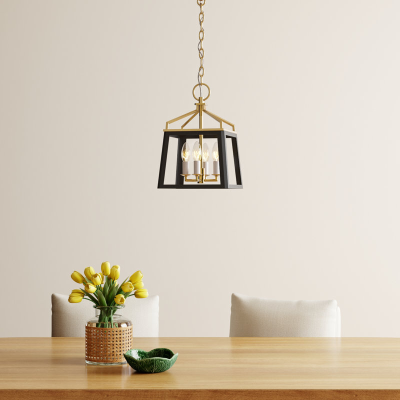 Midnight Black and Gold 4-Light Lantern Chandelier