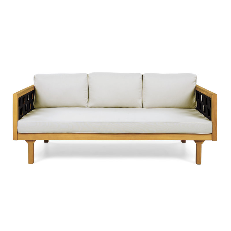 Three-Seater Outdoor Daybed - Acacia Wood Patio Lounge Sofa With Light Grey Cushions | Gift Idea