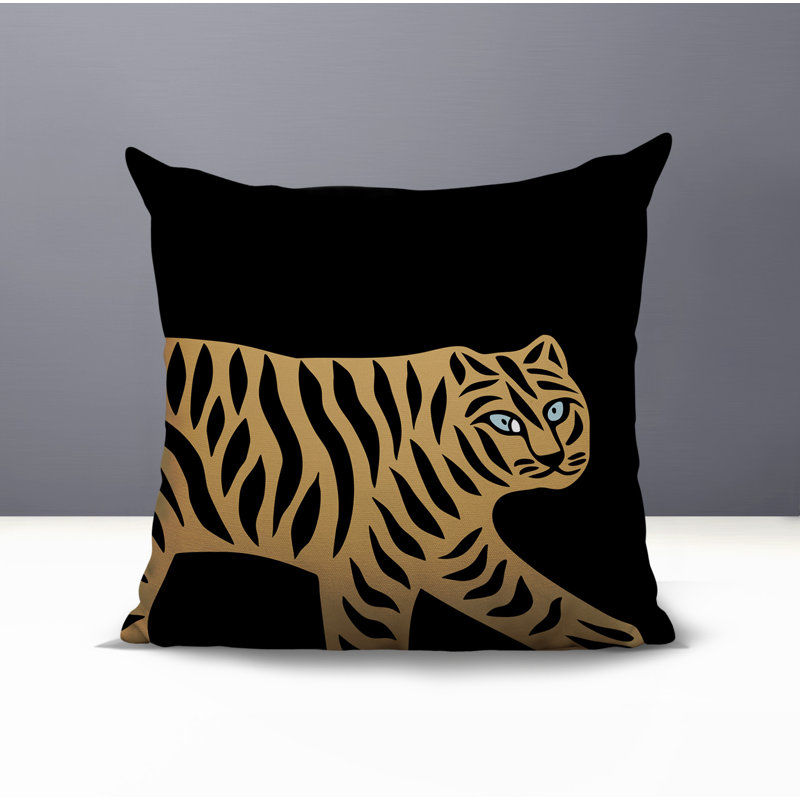 Oreiller carré intérieur / extérieur Gigi Tiger, H 18 po x l 18 po, Noir