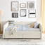 Lit de jour avec lit gigogne, option de rangement de tiroir, grand lit, rembourré, boucle beige, rayures élégantes, expérience d'assise confortable, solution manuelle d'installation facile, rembourrage vertical, marches