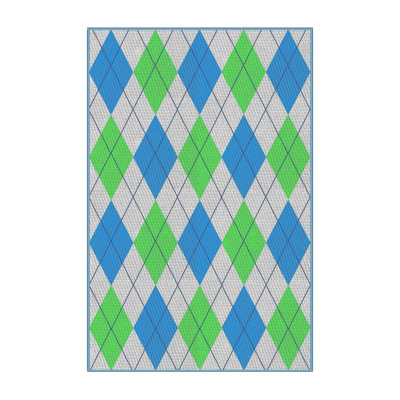 Tapis vert / bleu / gris clair tissé à la machine