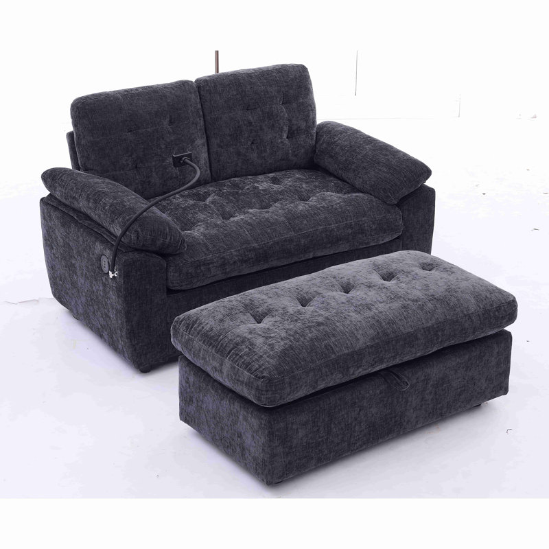 Fauteuil de loisir, fauteuil inclinable double, dossier réglable manuellement, accoudoirs rembourrés, port de charge USB latéral et support pour téléphone, livré avec un repose-pieds de rangement assorti