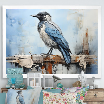 Corbeau gris et bleu majestueux sur toile
