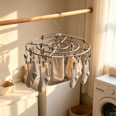 Drying Rack with 24 Clips, Sock Hanger for Drying Underwear Lingerie Delicates Foldable Metal