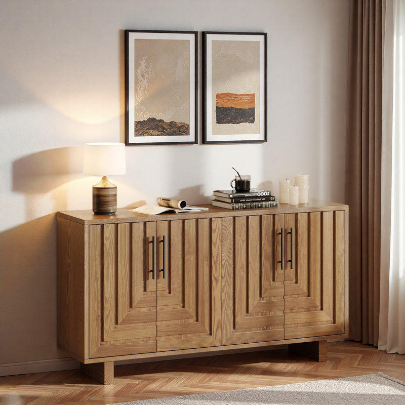 Buffet moderne avec poignées en métal et ligne géométrique, Naturel
