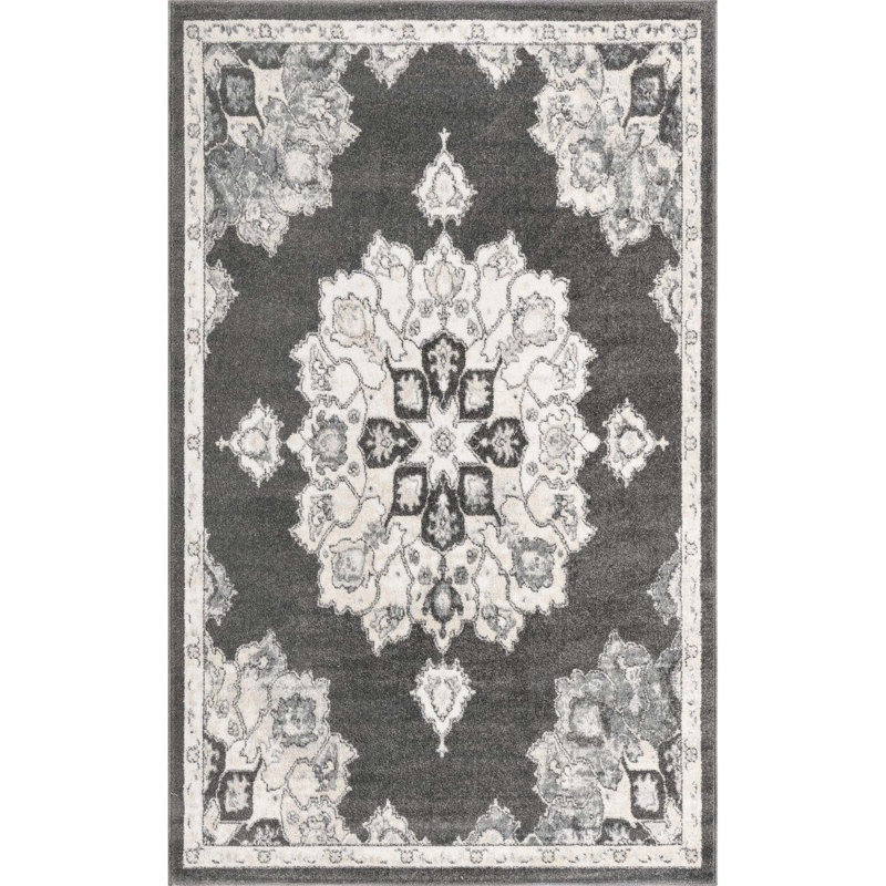 Tapis oriental gris en polypropylène de 5 pi x 5 pi Octagon, Rectangle de 5 pi x 8 pi
