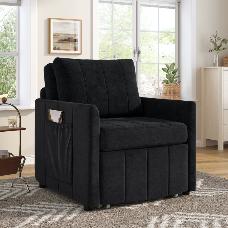 3-in-1 Convertible Accent Chair with Pillow, Adjustable Recline,Chenille Fabric, Black