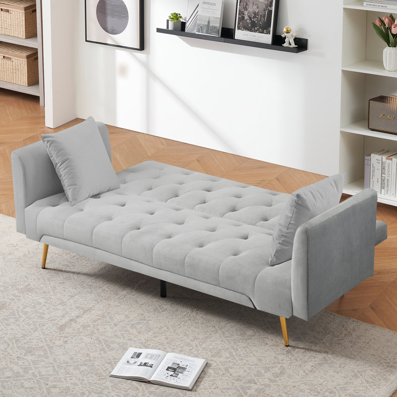 Futon canapé convertible canapé-lit en velours canapé-lit pour le bureau de la chambre à coucher salon, Gris
