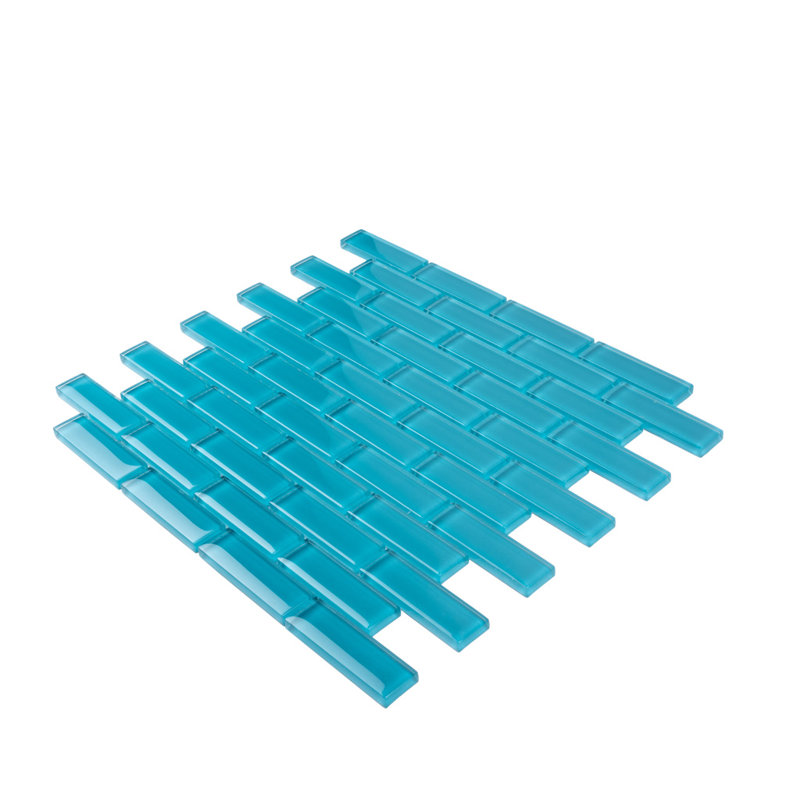11.9"X 11.9" Polished Glass Brick Tile, Sea Blue